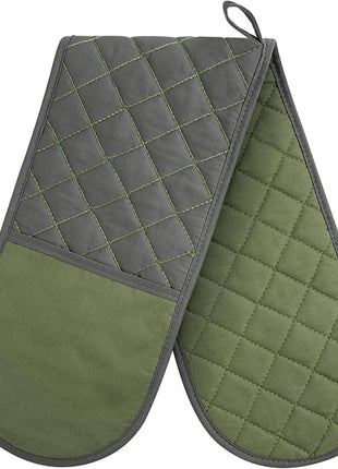 AUAUY Black Double Oven Mitts, 250°C/482°F Heat Resistant BBQ Mittens with Ropes, Silicone Non-Slip Design Kitchen Mittens, Cooking Glove Kitchen Accessories for Cooking Baking Grilling