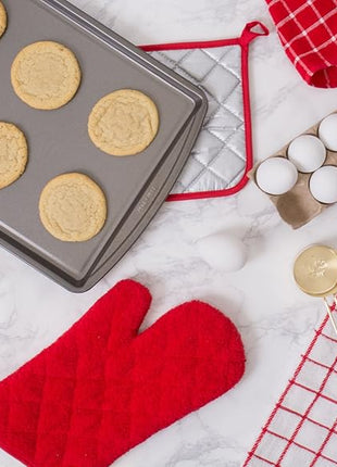 DII Basic Terry Collection 100% Cotton Quilted, Oven Mitt, Red, 2 Piece