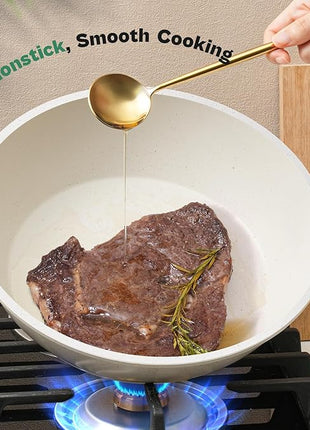 13 Pcs Pots and Pans Set, Nonstick Cookware Sets White Granite Induction Cookware, Non-toxic Healthy Non stick Kitchen Cooking Set with Frying Pans Set, Saucepans (PFAS/PFOA/PFOS Free)