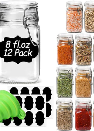 ComSaf Small Glass Jars with Airtight Lid Set of 12, Spice Jars 8 oz, Mason Jar 8 oz, Small Canning Jar, 8oz Jars with Lids for Kitchen, Jam, Jelly, Honey, Dessert, Salad, Shower Wedding Favors