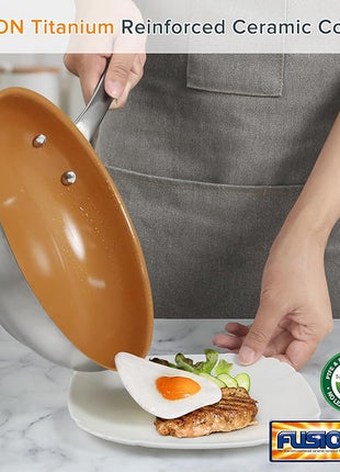 Duxtop 17PC Professional Stainless Steel Induction Cookware Set, Stainless Steel Ceramic Nonstick Pan Set, Impact-bonded Technology, FUSION Titanium Reinforced Ceramic Coating, Copper