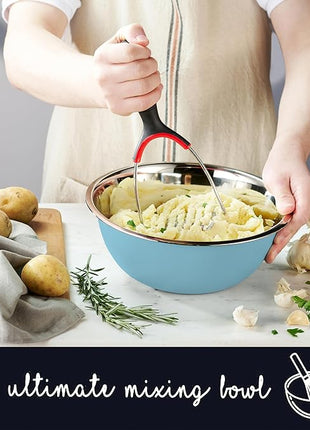 WHYSKO Stainless Steel Mixing Bowl Set, 10 Piece Stainless Steel Mixing Bowls with Lids Set for Food Prep Storage and Serving, Dishwasher Safe for Kitchen Baking Cooking, Light Blue