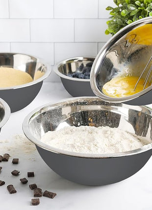 WHYSKO Meal Prep Stainless Steel Mixing Bowls Set, Home, Refrigerator, and Kitchen Food Storage Organizers | Ecofriendly, Reusable, Heavy Duty (Gray)