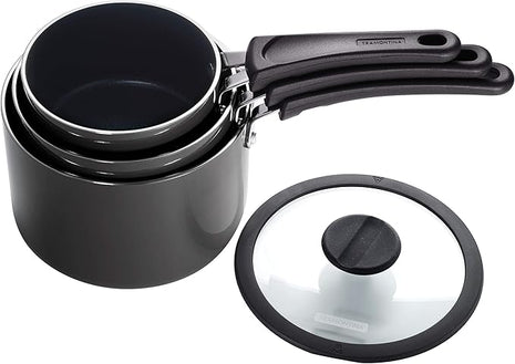 Tramontina Aluminum Non Stick 6-Piece Nesting Sauce Pan Set with Lids - Gray, Kitchen Nonstick Cookware Set, Dishwasher and Oven Safe