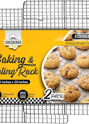 Checkered Chef Cooling Rack for Cooking and Baking - 10" x 15" Set of 2 Stainless Steel, Oven Safe Grid Wire Cookie Cooling Racks
