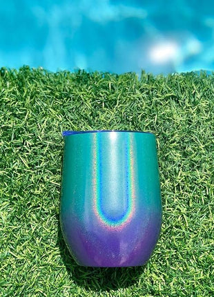 CHILLOUT LIFE 12 oz Stainless Steel Wine Tumblers 2 Pack - Double Wall Vacuum Insulated Wine Glasses Cups with Lids and Straws Set Keeping Cold & Hot for Coffee, Beer, Ice Cream - Mermaid Sparkle