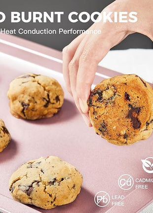 HONGBAKE Baking Sheet Pan Set, Cookie Sheet for Oven, Nonstick Bakeware Sets with Wider Grips, 3 Pack Half/Jelly Roll/Quarter Baking Tray, Premium, Dishwasher Safe-Pink