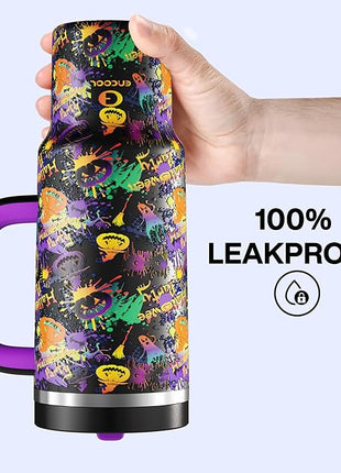 ENCOOL 40 oz Tumbler with Handle and Straw: Stainless Steel Insulated Tumbler Keeps Cold for 24 Hours, Leakproof Travel Cup Fits in Cup Holder and BPA-Free, Meowgic Night