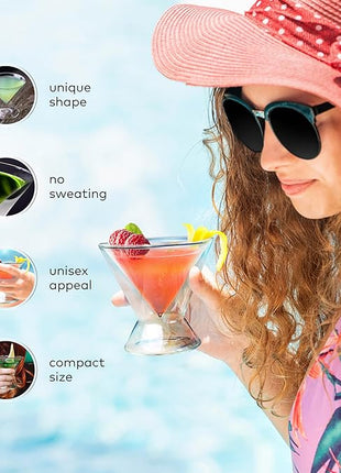 Dragon Glassware Stemless Martini Glasses - 7 oz Clear Set of 2 - Double Wall Insulated Cocktail Glass Set - Unique and Fun Gift for Espresso Martini Lovers