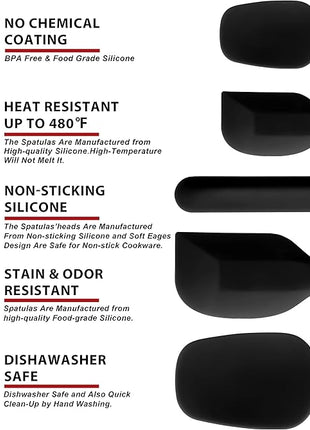 Anaeat Silicone Spatula Set of 5 - Seamless One-Pieces Design, Non-Stick Rubber Spatulas Kitchen Scraper Flexible for Easy Baking, Cooking, Scraping & Mixing, Heat Resistant & Dishwasher Safe