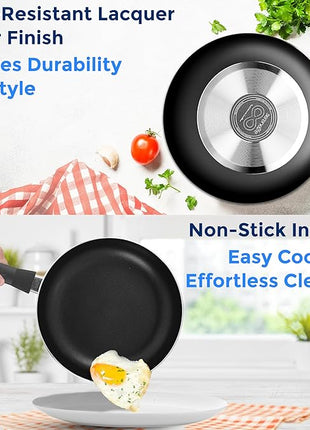 SereneLife Kitchenware Pots & Pans Basic Kitchen Cookware, Black Non-Stick Coating Inside, Heat Resistant Lacquer (15-Piece Set), One Size