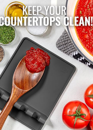 Zulay Kitchen Extra Large Silicone Utensil Rest with Drip Pad for Multiple Utensils - BPA-Free Heat-Resistant Spoon Rest & Spoon Holder for Stove Top - Kitchen Utensil Holder for Spoon - Black