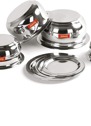 Sumeet Stainless Steel Belly Shape 4 Pc Tope/Cookware/Pot Set with Lid 380ML, 500ML, 780ML, 1.1Ltr, (Silver)
