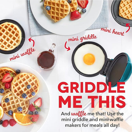 DASH Mini Maker 3-Pack Gift Set, Mini Waffle Maker + Mini Heart-Shaped Waffle Maker + Mini Maker Griddle