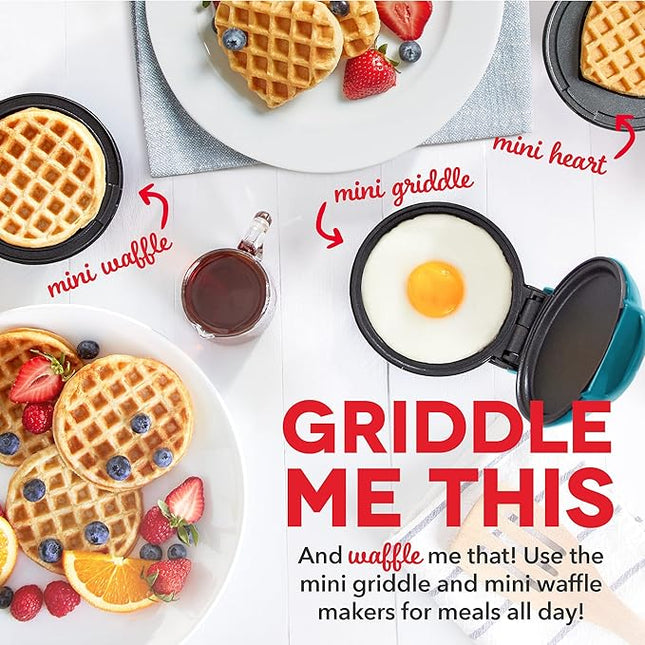 DASH Mini Maker 3-Pack Gift Set, Mini Waffle Maker + Mini Heart-Shaped Waffle Maker + Mini Maker Griddle