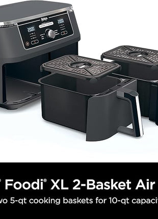 Ninja DZ401 Foodi 10 Quart 6-in-1 DualZone XL 2-Basket Air Fryer with 2 Independent Frying Baskets, Match Cook & Smart Finish to Roast, Broil, Dehydrate for Quick, Easy Family-Sized Meals, Grey