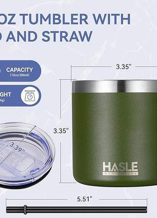 HASLE OUTFITTERS 10oz Insulated Tumblers with Lid and Straw,Stainless Steel Tumbler Travel Coffee Mug,Double Wall Reusable Tumbler Cup for Iced and Hot Drinks（Army Green，12 Pack