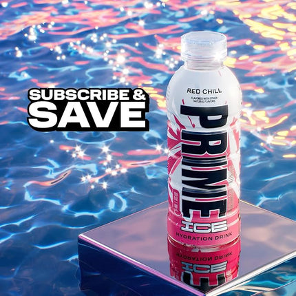 PRIME Hydration ICE RED CHILL, Sports Drinks, Electrolyte Enhanced for Ultimate Hydration, 250mg BCAAs, B Vitamins, Antioxidants, Low Sugar, 16.9 Fl Oz, 12 Pack