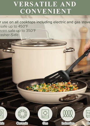 Nuwave Healthy Duralon Blue Ceramic Nonstick Cookware Set, Diamond Infused Scratch-Resistant, PFAS Free, Dishwasher & Oven Safe, Induction Ready & Evenly Heats, Tempered Glass Lids & Stay-Cool Handles