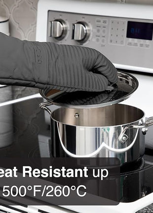 All Clad Silicone Oven Mitt: Heat Resistant up to 500 Degrees - 100% Cotton & Silicone, 14"x7" Oven Mitt for Kitchen and Barbeque, 1-Pack, Pewter