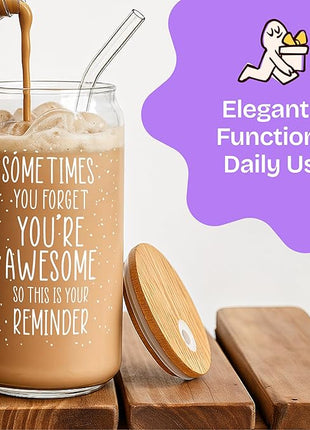 KLUBI Birthday Gifts for Women Who Have Everything - Sometimes You Forget You Are Awesome Gift for Her Birthday Presents for Mom From Daughter 16oz Glass Mug Present Baskets for Fun Teacher