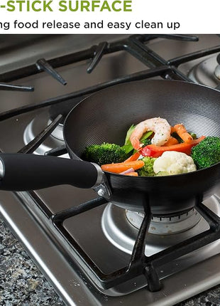 Ecolution Non-Stick Carbon Steel Wok with Soft Touch Riveted Handle, 8",Black
