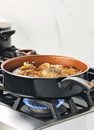 Farberware Glide Ceramic Nonstick Saute Pan / Frying Pan / Fry Pan with Lid and Helper Handle - 4 Quart, Black