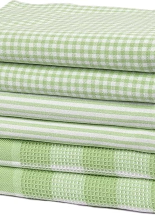 Casa Platino Kitchen Towels Cotton and Kitchen Dish Towels – Soft Cotton Set of 8 with Coordinated Patterns – Inviting Tones for Baking and Everyday Spills – Sage Green