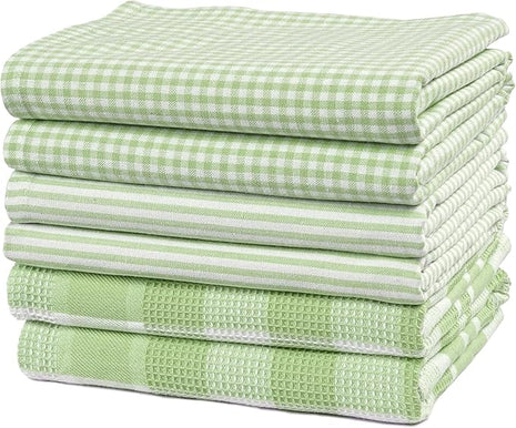 Casa Platino Kitchen Towels Cotton and Kitchen Dish Towels – Soft Cotton Set of 8 with Coordinated Patterns – Inviting Tones for Baking and Everyday Spills – Sage Green