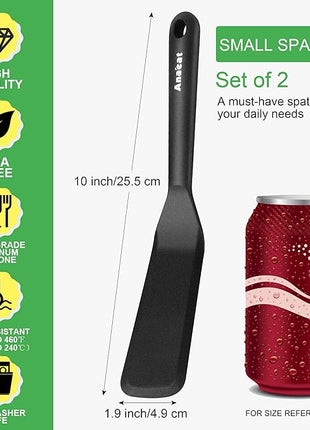 Anaeat Silicone Thin Spatula Set of 2 - Mini Brownie Serving Spatulas - Non Stick Spurtle Turner for Easy Cooking Eggs, Omelet, Pancake, Burgers, Pizza, Steak, Crepes, Heat Resistant & BPA Free