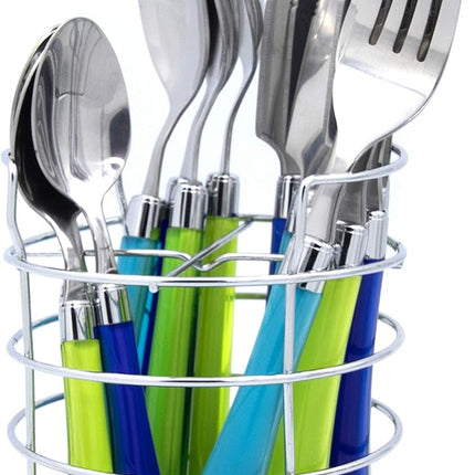 The Original Brink House Sea Blue Green Mix & Match Stainless Steel Cutlery Set with Translucent Handles / 16 pieces with Metal Stand/Lifestyle utensils set for home, apartment, dorm, outdoor events