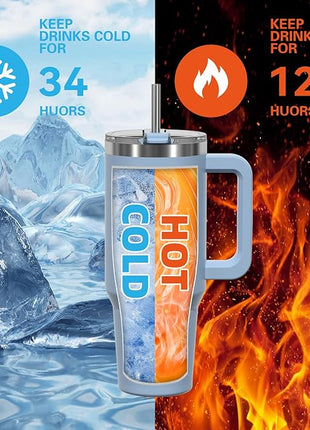 40 oz Tumbler with Handle,Tumbler with Lid and Straw,Double Wall Insulated Cup Stainless Steel Travel Mug(Cold for 34 Hours),Water Bottle for Iced Tea,Coffee,Cold Beverages(Smog Blue)