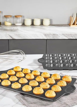 HONGBAKE mini muffin pan nonstick 24, Cupcake Tin for Baking, Commercial Small Cup Cake Tray for Cheesecake, 1.8dia, Heavy-duty, Gray