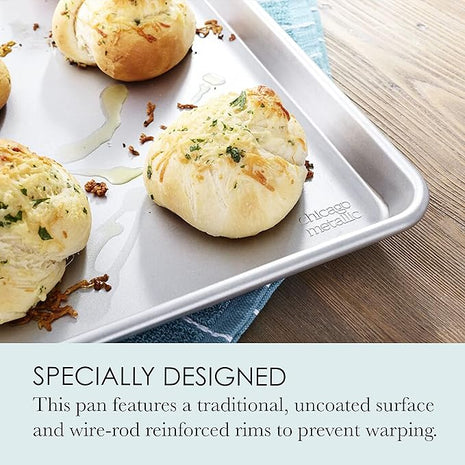 Chicago Metallic Commercial II Traditional Uncoated Large Jelly Roll Pan, perfect for jelly rolls, cookies, pastries, pizza, one-pan meals, roasted vegetables, and more, 16-3/4 by 12-Inch