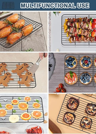 P&P CHEF Cooling Baking Rack Pack of 2, Stainless Steel Cooling Racks for Cooking Baking Roasting Grilling Drying, Dense Wires & Smooth Edge, Easy to clean, Black, 9.7" x 7.3"