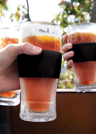 Host FREEZE Beer Glasses, Frozen Beer Mugs, Freezable Pint Glass Set, Insulated Pint Glass to Keep Your Drinks Cold, Double Walled Insulated Glasses, Tumbler for Iced Coffee, 16oz, Set of 2, Black