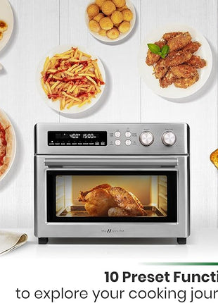VAL CUCINA Infrared Heating Air Fryer Toaster Oven, Extra Large Countertop Convection Oven 10-in-1 Combo, 6-Slice Toast, Enamel Baking Pan Easy Clean with Recipe Book, Brushed Stainless Steel Finish