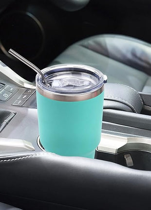 Toopify 30 oz Stainless Steel Insulated Tumbler Travel Mug with Straw Slider Lid, Cleaning Brush, Double Wall Vacuum (30 Mint)