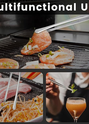 HOTEC Kitchen Tweezers Tongs Stainless Steel, Set of 6 - Professional Cooking Tweezers for Cooking, Chefs, BBQ, Seafood, Baking & Repair