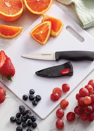 Farberware Edgekeeper 3.5-Inch Paring Knife with Self-Sharpening Blade Cover, High Carbon-Stainless Steel Kitchen Knife with Ergonomic Handle, Razor-Sharp Knife, Black
