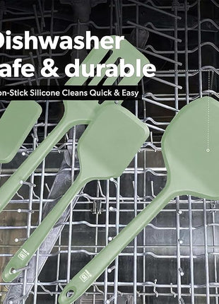 New DI ORO Silicone Turner Spatula Set - Kitchen Spatulas for Nonstick Cookware - Cooking Utensils for Flipping Eggs & Pancakes - 600°F Heat-Resistant BPA Free Turners - Dishwasher Safe (4pc, Sage)