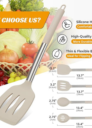 Kitchen Utensils Set of 4 Pack,Silicone Kitchen Utensils Set for Nonstick Cookware,Perfect for Baking and Mixing,Spatula Set BPA Free,Dishwasher Safe,Khaki