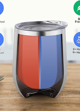 DOMICARE Stainless Steel Wine Tumbler Bulk with Lid, Personalized Insulated Tumblers Set, 12oz Travel Coffee Cups Pack of 8, ss steel