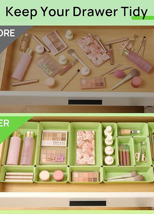 Vtopmart 25 PCS Plastic Drawer Organizers Set, 4-Size Versatile Bathroom and Vanity Drawer Organizer Trays, Storage Bins for Makeup, Bedroom, Kitchen Gadgets Utensils and Office