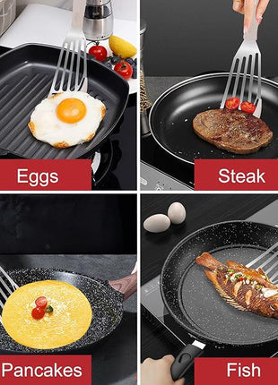 Beijiyi Silicone Fish Spatula Set, 2-Piece Heat Resistant Fish Turner Spatula for Non Stick Frying Pan, Flexible Kitchen Cooking Utensils, Slotted Egg Flipper, Large 12.3 In, Small 10.6 In, Khaki