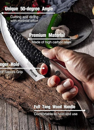 Huusk Viking Knife, Japanese Meat Cleaver Knives Forged Boning Knife with Sheath, High Carbon Steel Japan Butcher Fillet Chef Knives for Kitchen, Camping, Christmas Gifts for Men Women