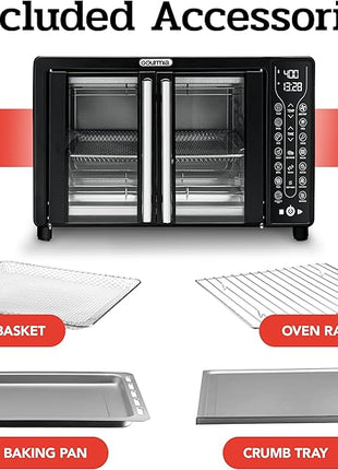 Gourmia Toaster Oven Air Fryer Combo 17 cooking presets 1700W french door digital air fryer oven 24L capacity accessories, convection rack, baking pan tray recipe book GTF7460,Large,Black