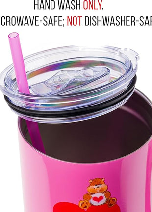 Silver Buffalo Care Bears Watercolor Heart Ombre Stainless Steel Tumbler with Handle and Straw, Fits in Standard Cup Holder, 40 Ounces