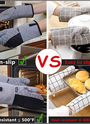 Oven Mitts and Pot Holders Sets 6pcs, Kitchen Oven Glove,High Heat Resistant 550 Degree Extra Long Oven Mitts and Potholders with Non-Slip Silicone Surface for Home Essentials (Grey) (Charcoal Grey)
