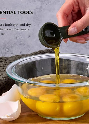 KitchenAid Plastic Measuring Cups and Spoon Set, Set of 9, /4, 1/2, 1/3, and 1 cup sizes, and 1 tbsp, 1/2 tbsp, 1 tsp, 1/2 tsp and 1/4 tsp, Evergreen